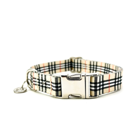 Adjustable Collar - Quick Release Metal Alloy - Beige Plaid (size: s)